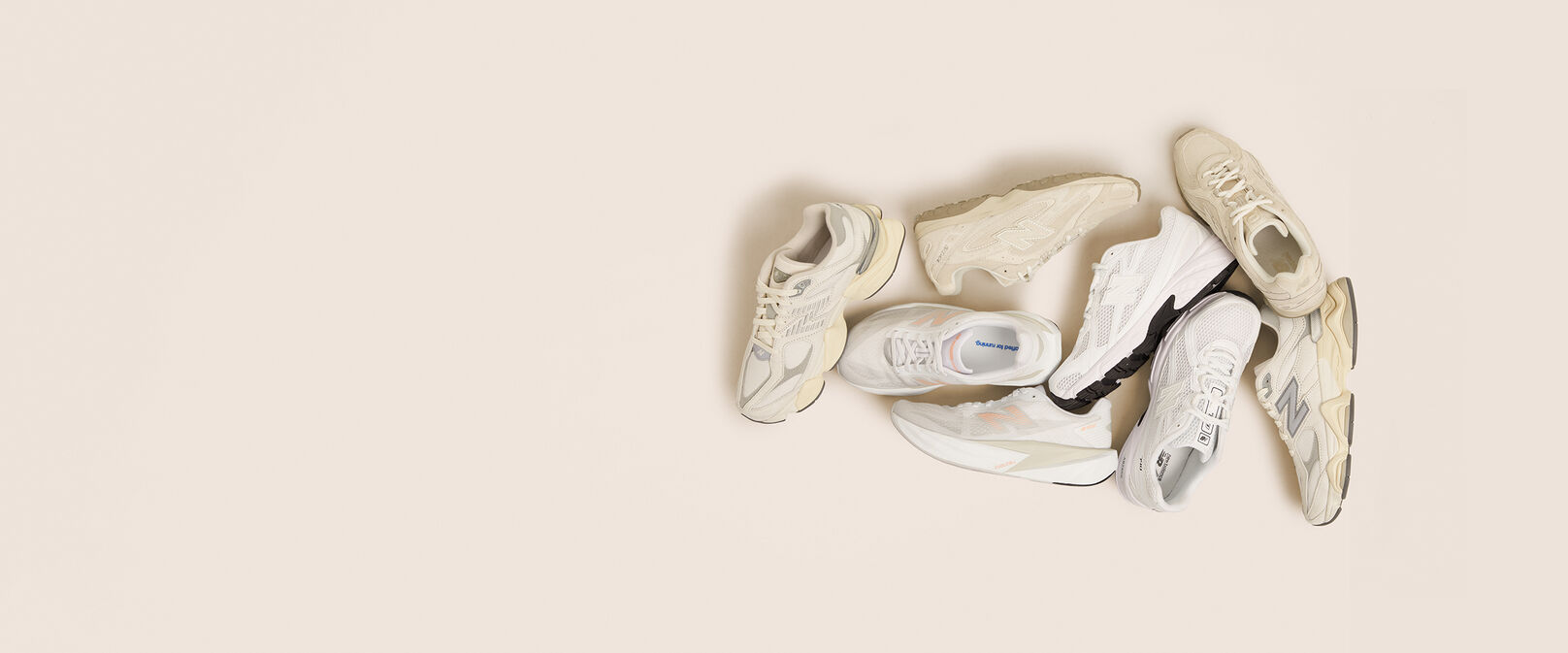 white sneakers scattered on the floor